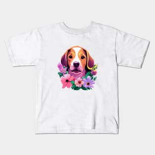 Dog With Flowers Kids T-Shirt